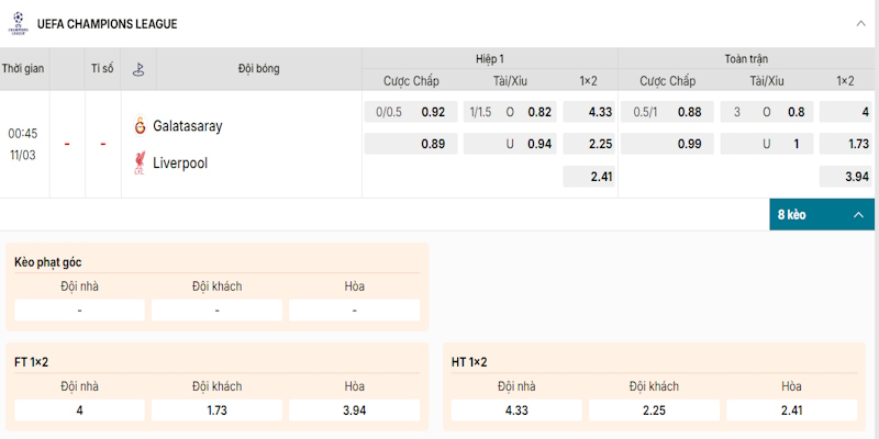Soi Kèo Galatasaray Vs Liverpool 00h45 11/03 - Champion League 2 Phân tích kèo cược Galatasaray vs Liverpool